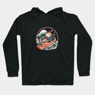 Cat Eating Sushi, Great Wave Hokusai Hoodie